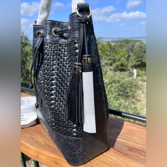 NWT Brahmin Large Marlowe Black Cascata Woven Leather Bucket Shoulder Bag - Picture 5 of 16